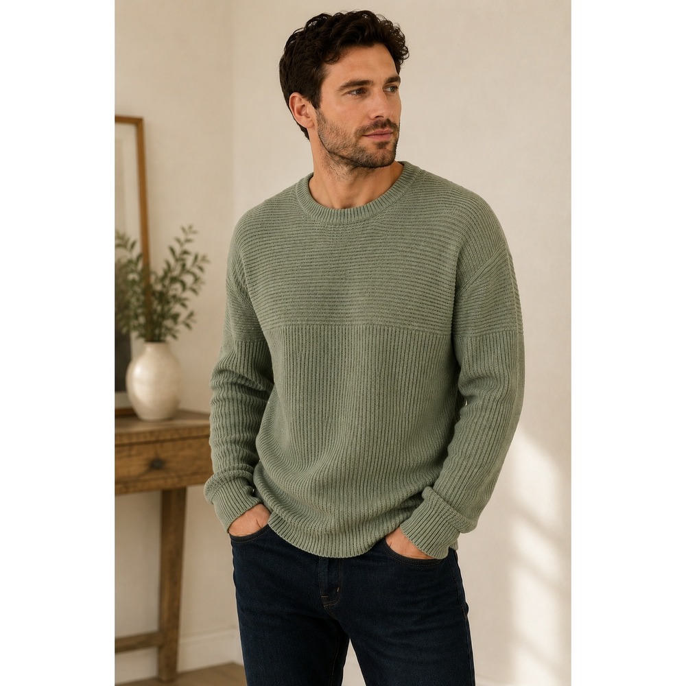REISS Marcus Sage Green Ribbed Sweater XL Wool Alpaca Blend Men's Crewneck